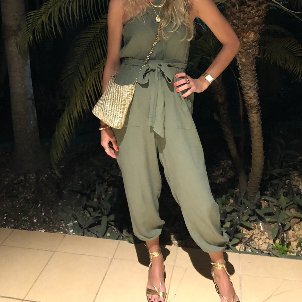 American Eagle Outfitters | Sage Green Linen Jumpsuit